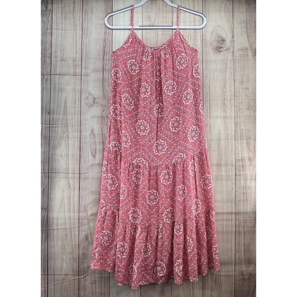 Rails Women's Pink Floral Ruffled Midi Sundress Sz XS Linen Blend Relaxed Dress